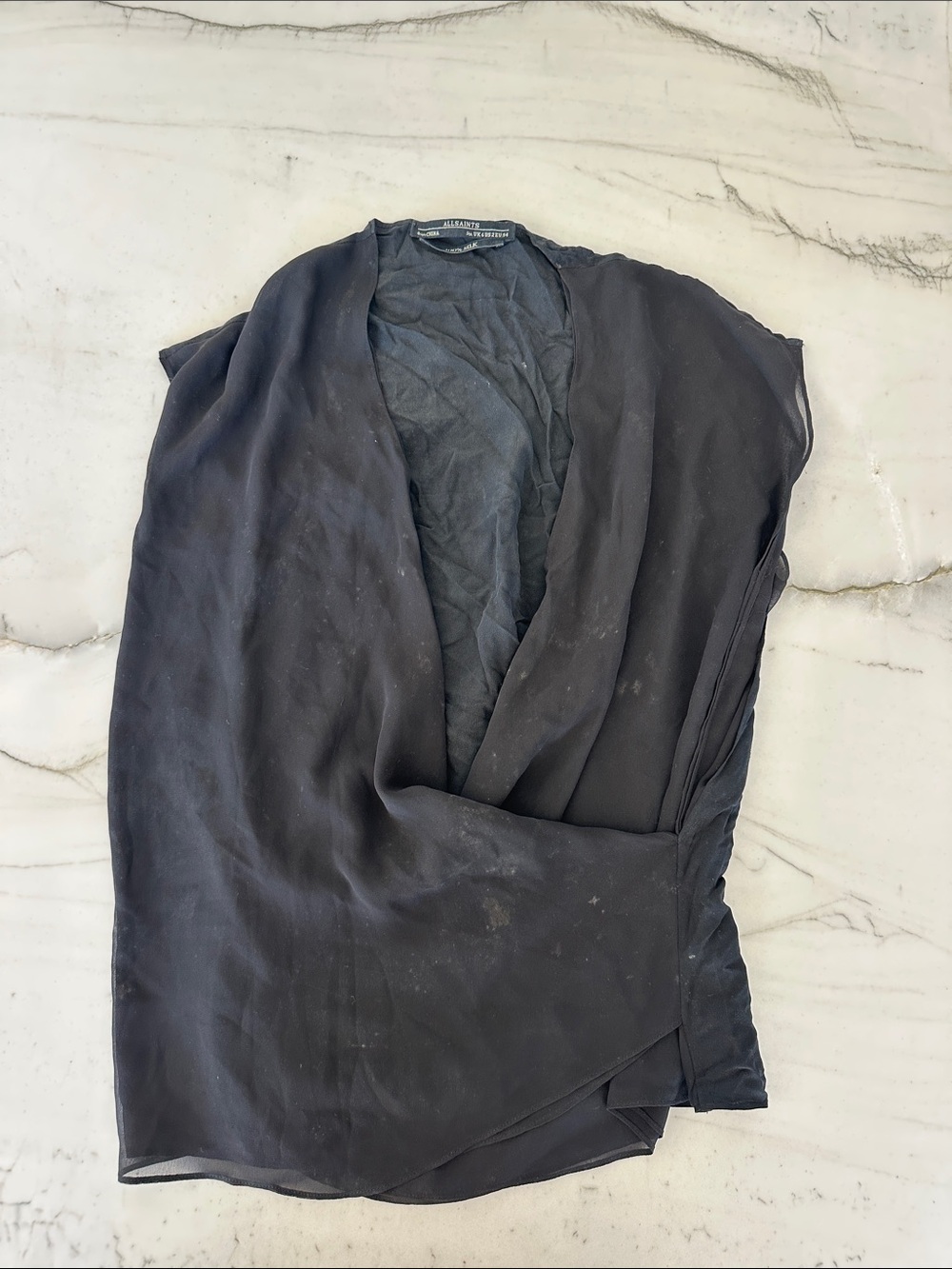 All Saints Black Draped Open-Front Shirt
